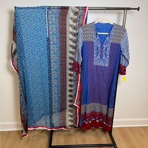 Elegant Blue and Red Patterned Kurta